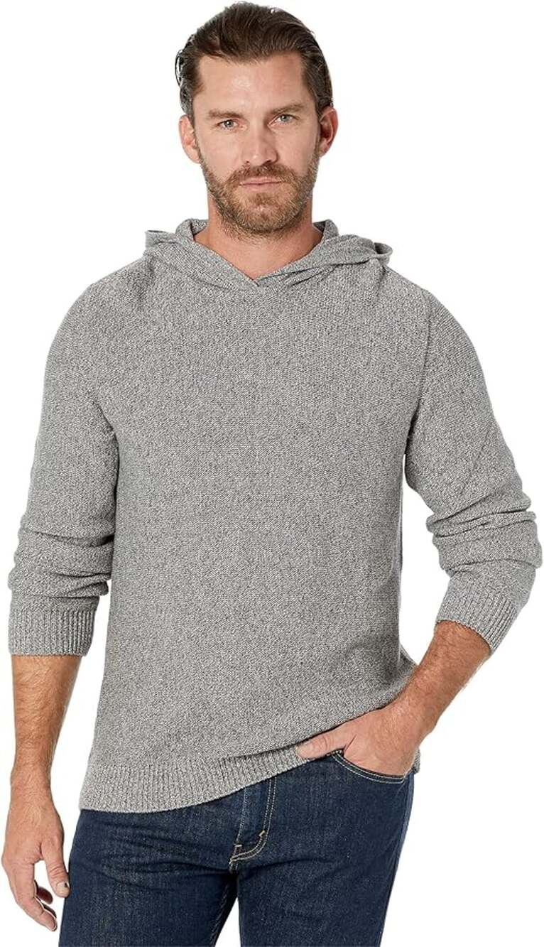 PrAna Men Large Pebble Gray North Loop Organic Cotton Slim Hooded Sweater J14-12